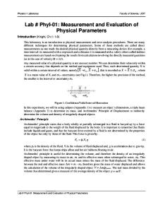 UOIT PHY1010U Lab # PhyI-01: Measurement and Evaluation of Physical Parameters