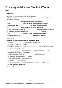 Vocabulary & Grammar Test Unit 1 Test A