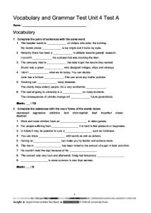 Vocabulary & Grammar Test Unit 4 Test A