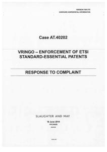 Vringo Response to ZTE DGCOMP Complaint
